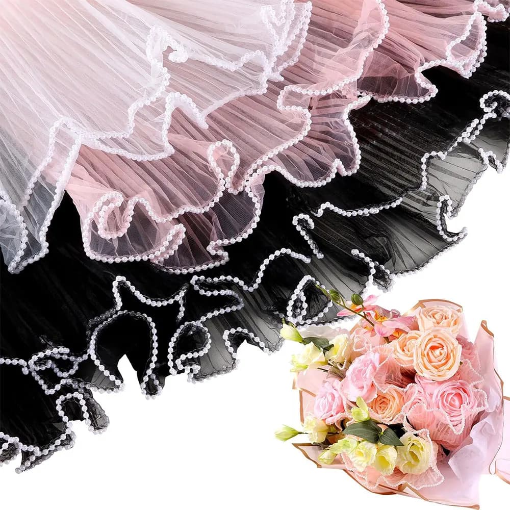 28cmX3.8Yds Flower Wrapping Paper Pearl Wave Yarn Lace Mesh Florist Bouquet Party Valentine Gift DIY Packaging Material Supplies
