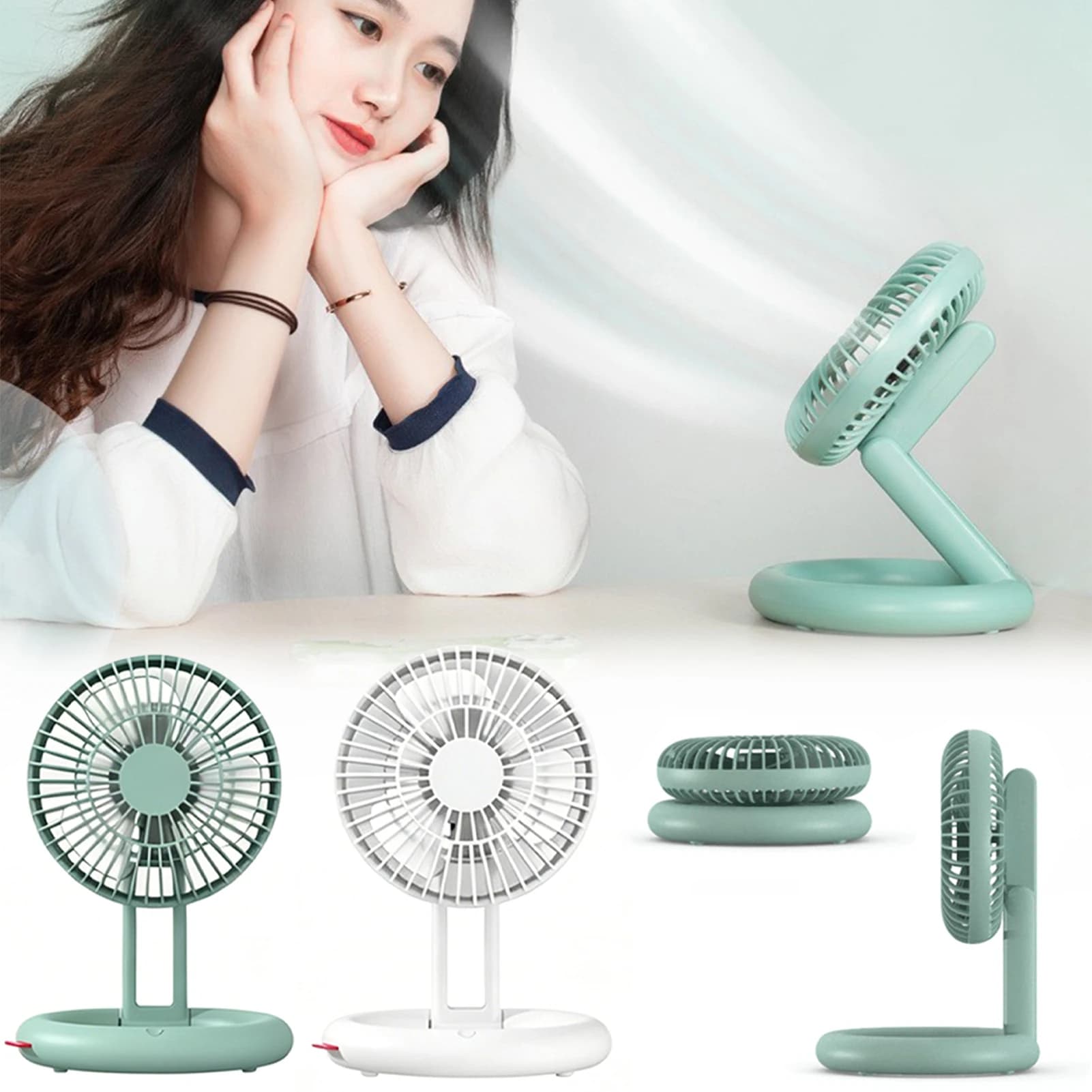 Foldable Mini Desk Fan USB Rechargeable Portable Small Electric Fan 3 Adjustable Wind Speed Hot Summer Cooling Fan
