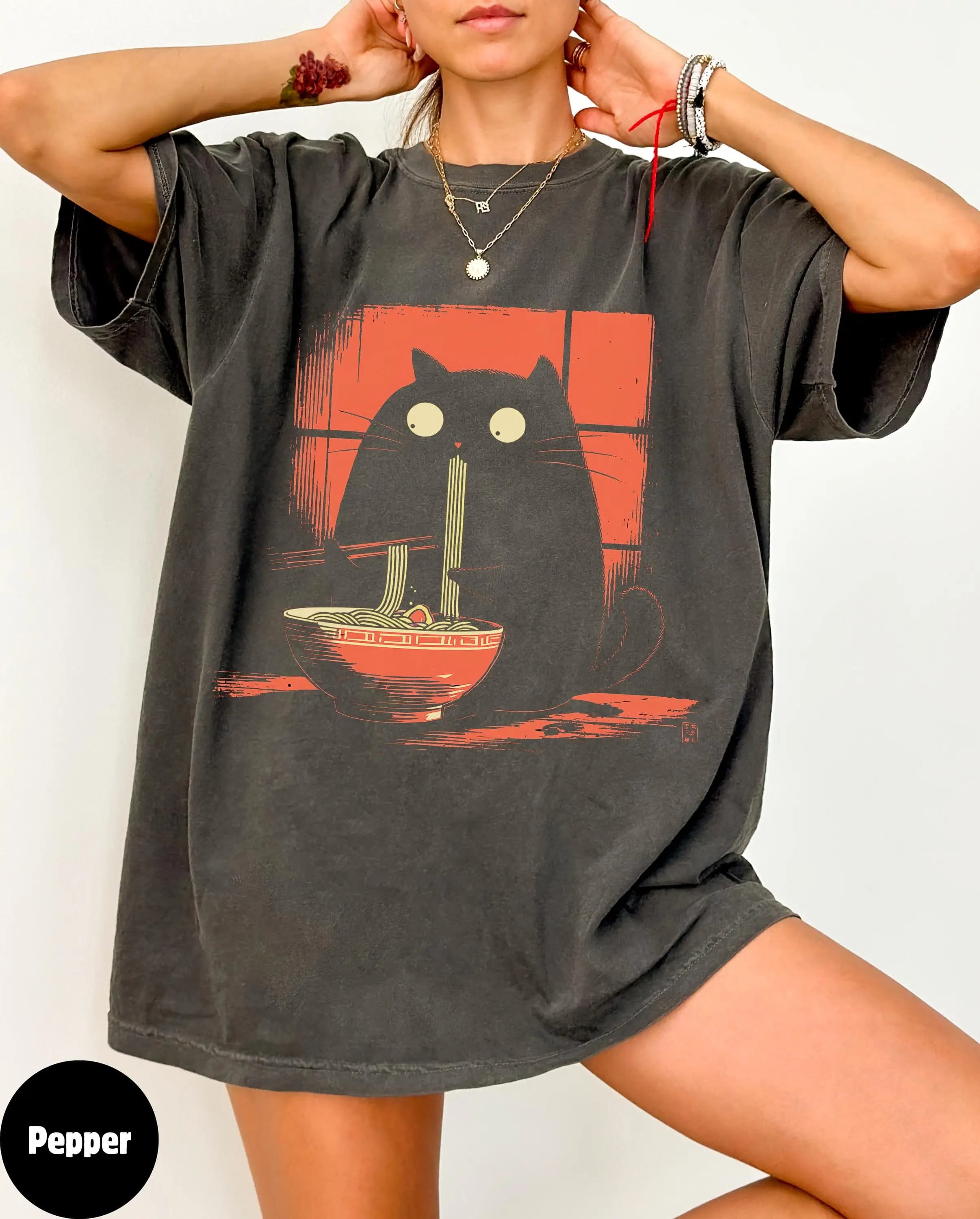 T-shirt Oversize da Donna Estiva Plus Size con Stampa Gatto Nero Vintage in Cotone Traspirante Elegante Versatile Stile Streetwear