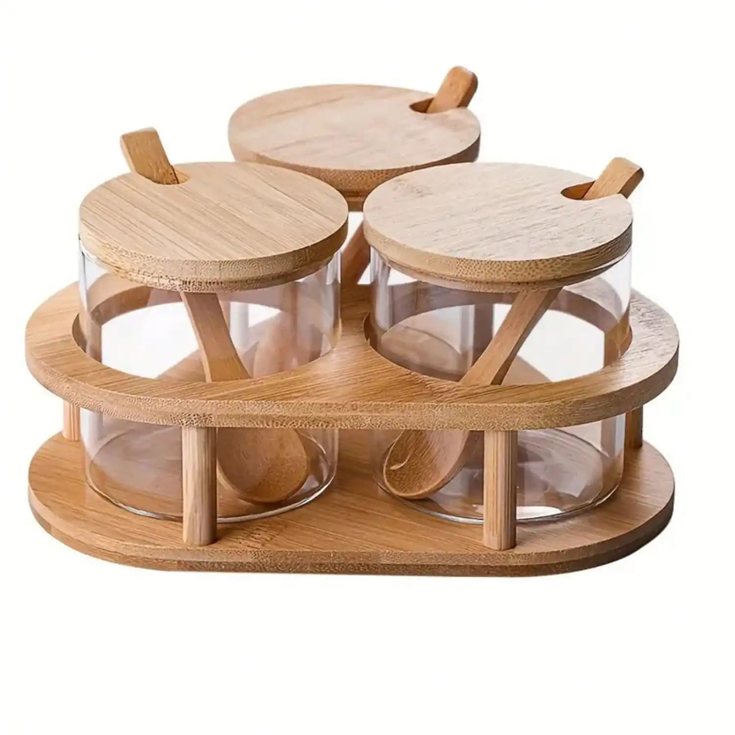 1 Set, Multifunctional Glass Seasoning Jar Set With Wooden Lid, With Triangular Wooden Tray - Glass Seasoning Bottle, Glass Seasoning Storage Bottle, Storage Jar, Perfect For Seasoning Storage And Kitchen Organization