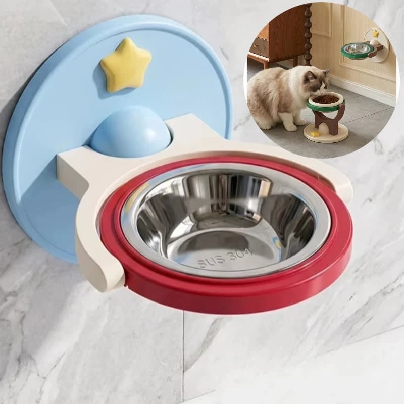 Cat Feeder Bowl 2 IN 1 Wall Mount Floor Standing Elevated Bowl Stand Anti-Tip Food Grade Safe for Indoor Pet Daily Meal