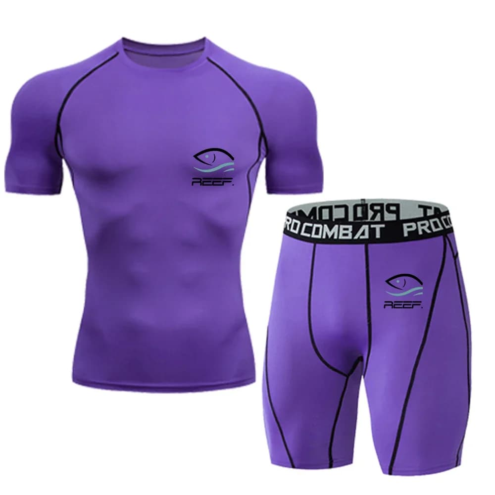 Stylish, Versatile, Highly Elastic and Quick-drying Men's Workout Set with Wave and Fish Prints, a Must-have for Summer