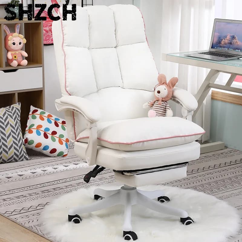 Office Reclining Armchair with Footrest WCG Computer Gaming Internet Cafe Gamer bedroom study Pink white