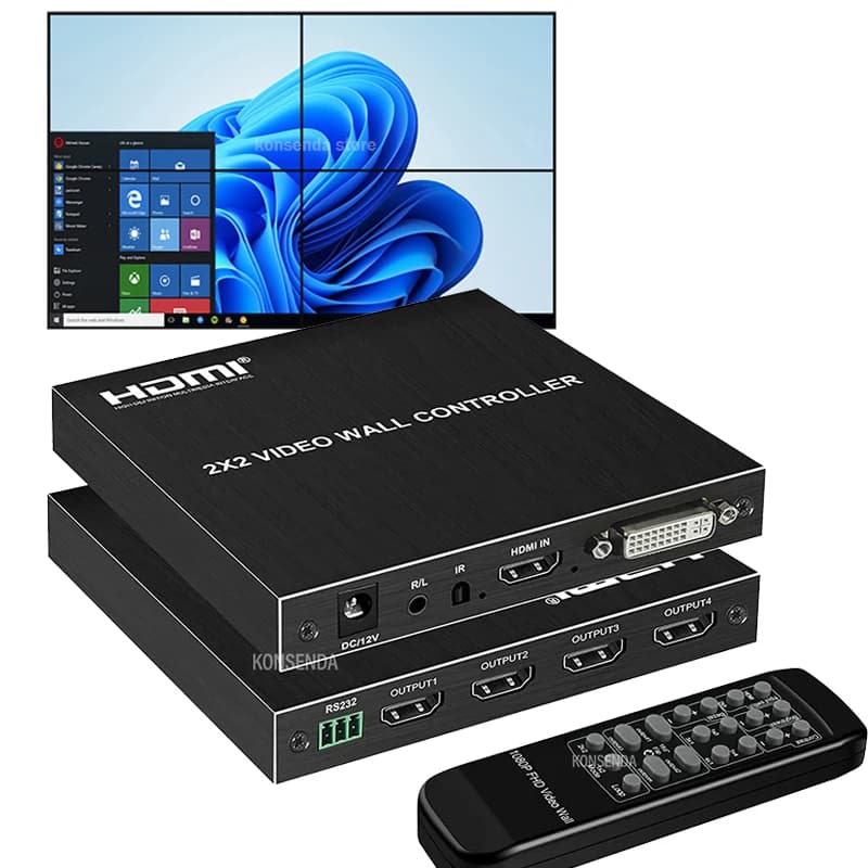 Controller per parete video 2x2 Processore di giunzione per parete TV 1080P 1x2 1x3 1x4 2x1 3x1 HDMI 4 Regolazione cornice giuntatrice schermo 180 ° Vibrazione