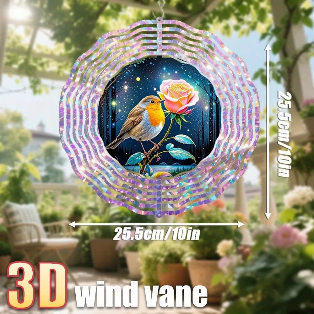 Outdoor Wind Chimes 3D Birds Night Sky Art Glass Garden Decor 360 Rotating Hook Unique Gift Idea for Women