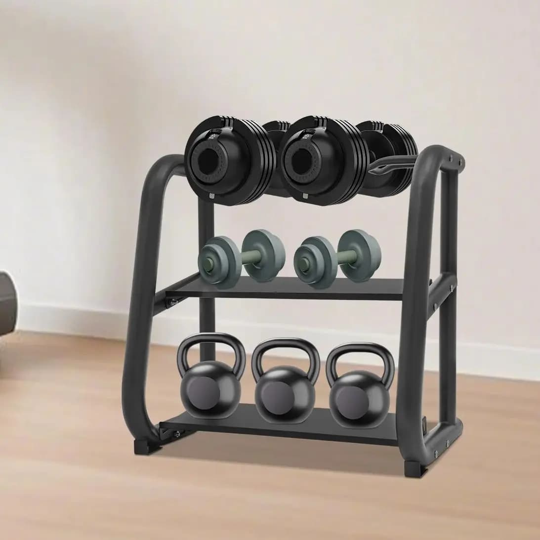 Multifunctional Rack for Home Gym Equipment, Kettlebell Bearing, Manubri and Libraries