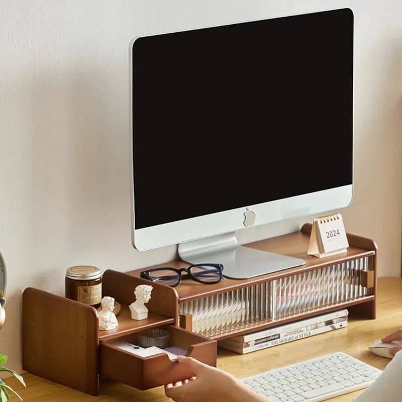 ‌ Supporto per monitor con cassetto regolabile per scrivania per computer, organizer salvaspazio per ufficio, ascensore da tavolo multilivello