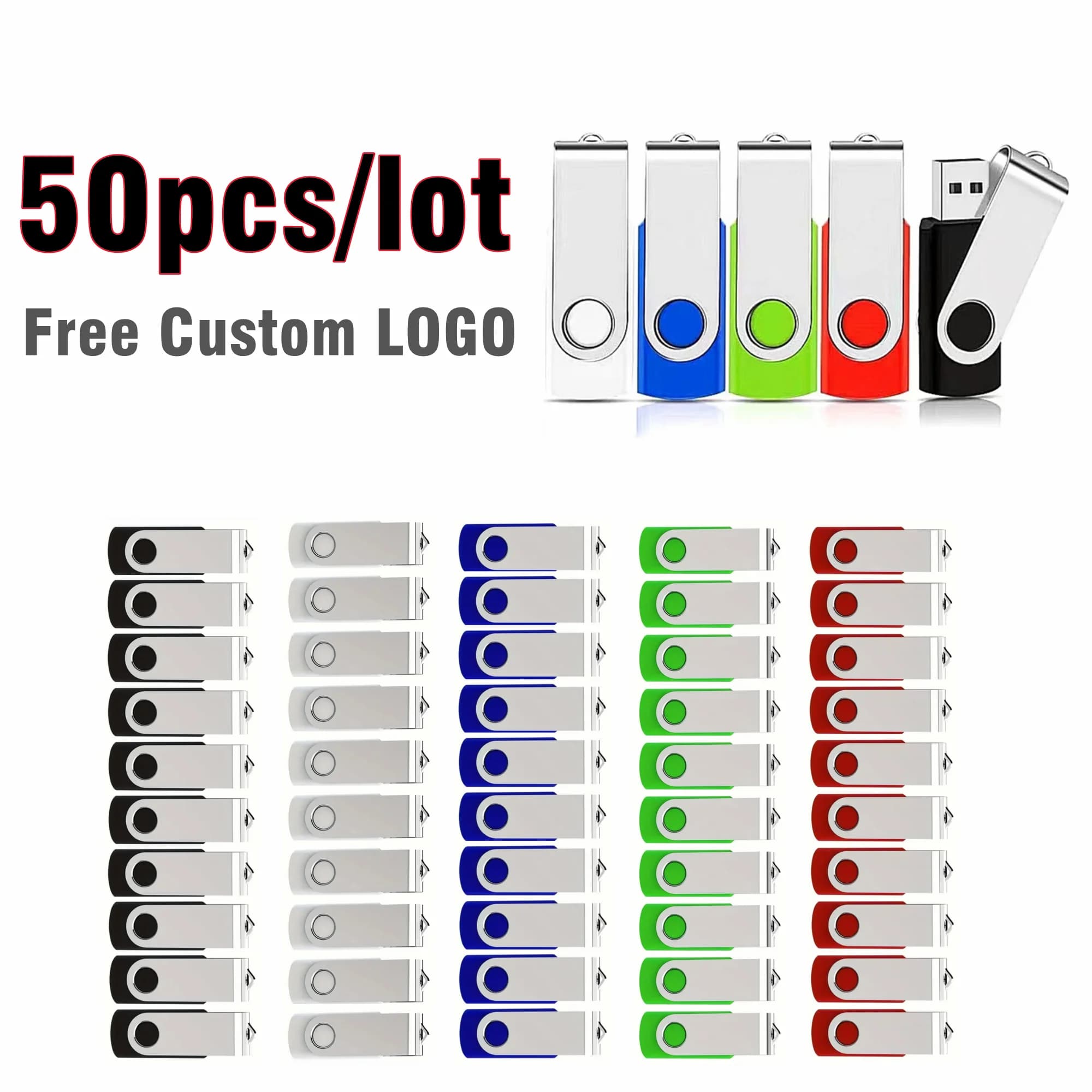 50 pz/lotto Clip di Metallo Colore Flash Drive USB2.0 4GB 8GB 16GB 32GB 64GB 128GB Memory Stick LOGO Personalizzato Gratuito