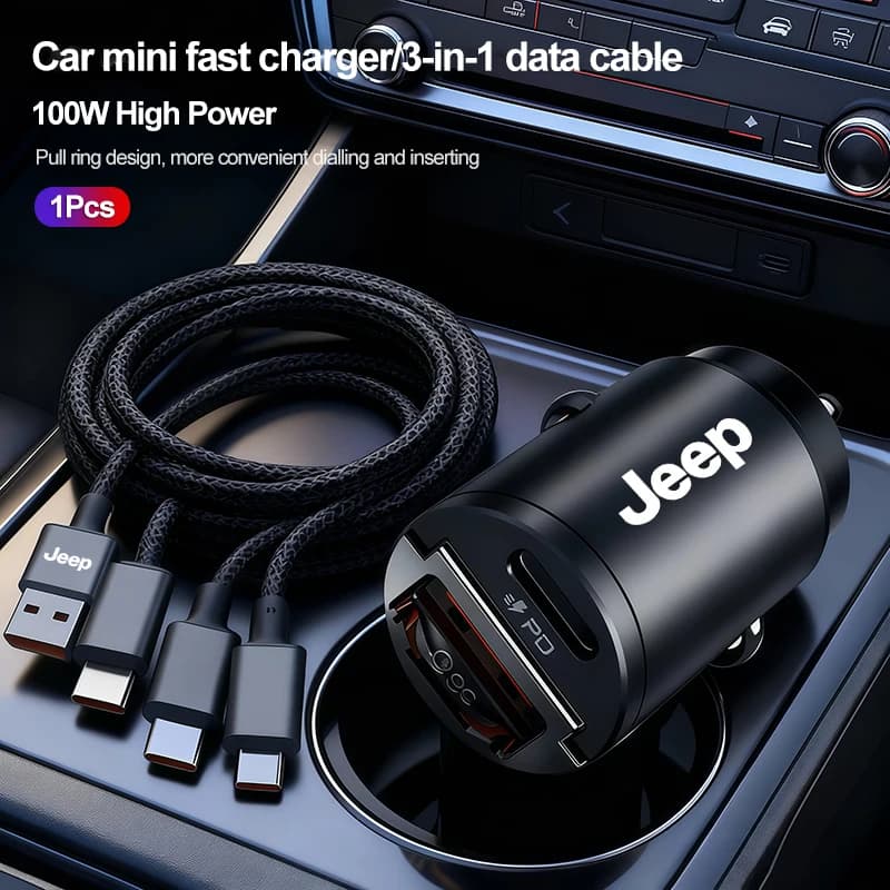Mini caricatore USB rapido per auto con cavo dati/adattatore per accendisigari per Jeep Wrangler Grand Cherokee Avenger Compass Wagoneer JK