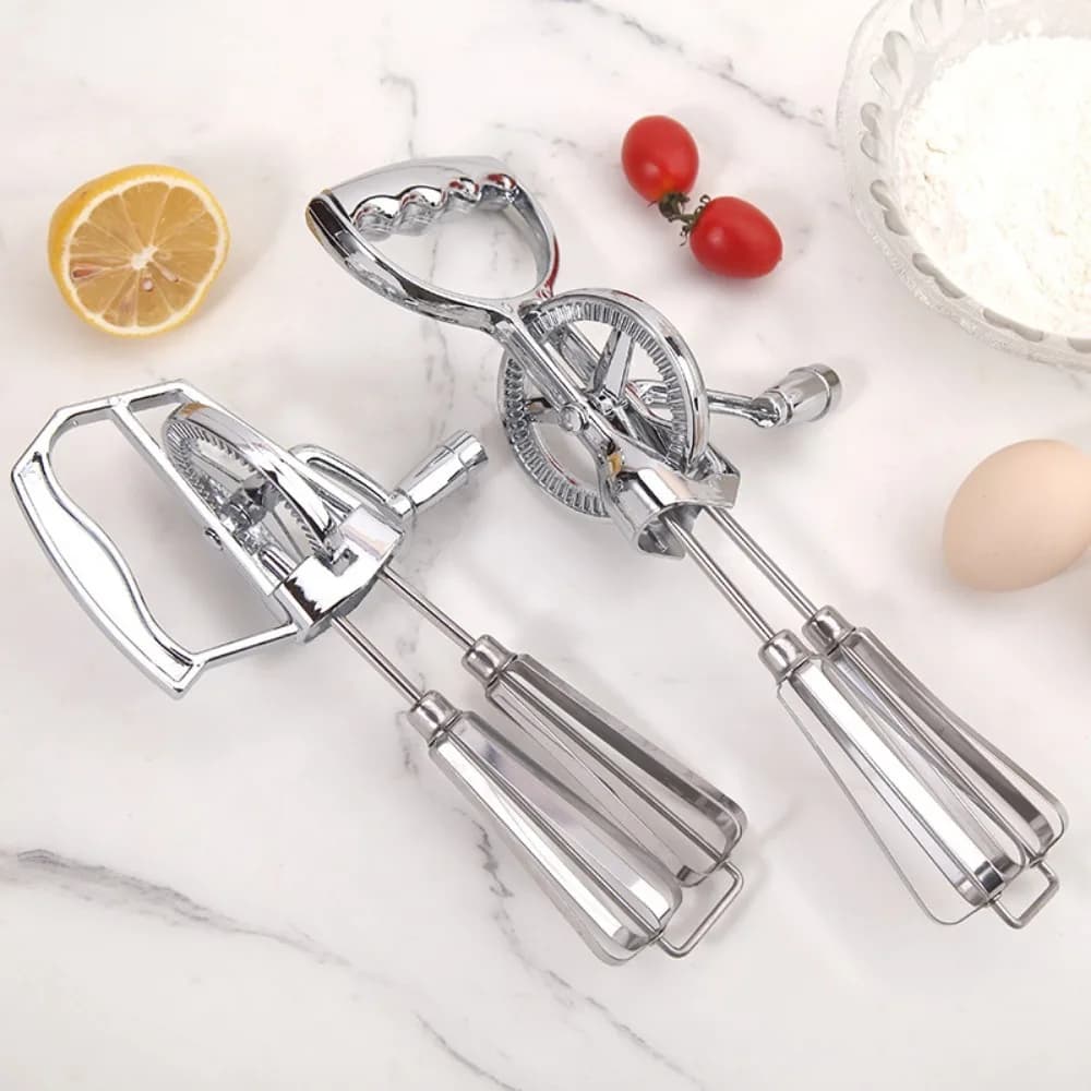 Frullino per le uova a doppia testa in acciaio inossidabile Strumento per mescolare le uova semiautomatico ergonomico portatile Strumenti per la cottura della cucina domestica