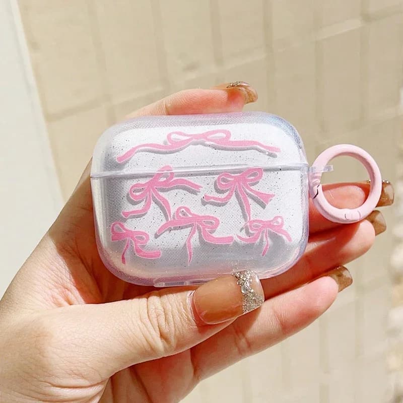Custodia per auricolari INS Korea con fiocco rosa per Airpods 4, cover antiurto per Airpod Pro 2a 3a 2a 1a generazione, custodia per la scatola di ricarica con portachiavi