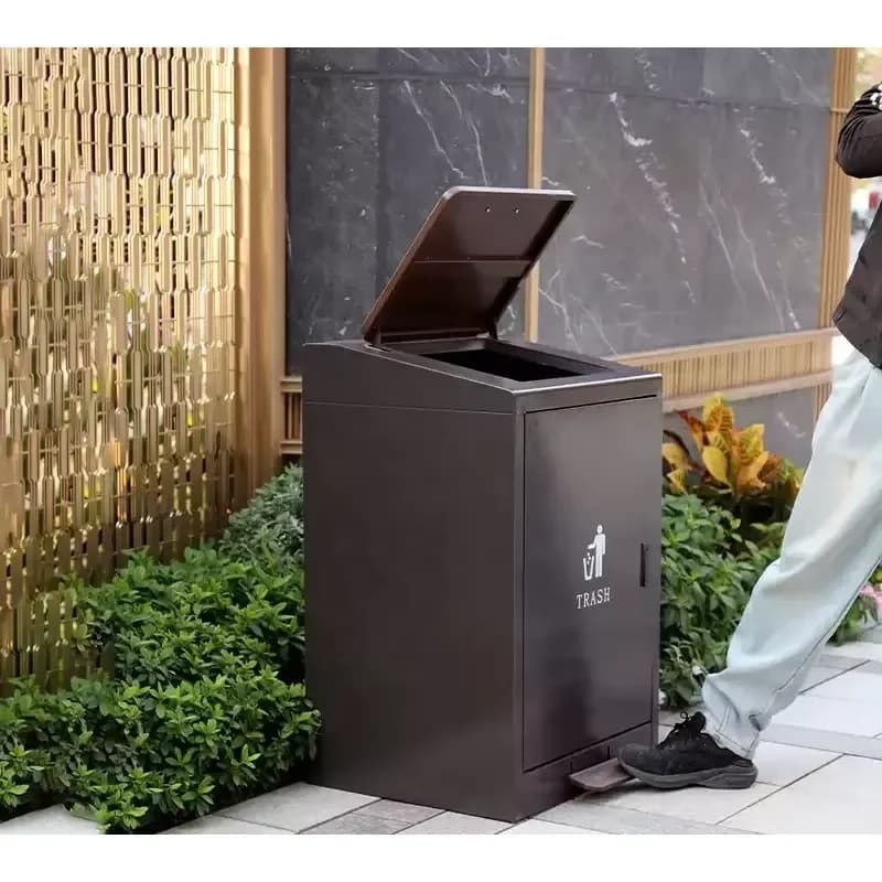 80L Stainless Steel Foot Pedal Trash Can Square Outdoor Garbage Bin with Reinforced Lid for Commercial Use Heavy Duty Waste