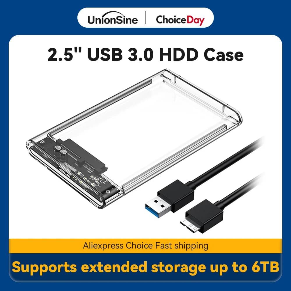 UnionSine MicroB USB3.0 Custodia per HDD di archiviazione esterna da 2,5 pollici SATA 5Gbps HDD SSD Custodia per disco rigido Supporto UASP per PC portatile