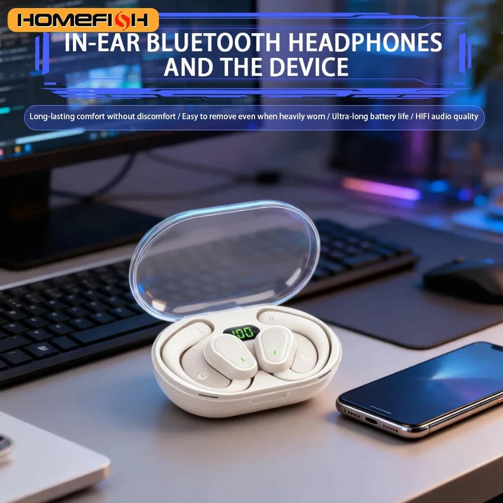HOMEFISH D88 Nuove Cuffie Bluetooth Wireless Open-ear OWS con Batteria a Lunga Durata, Auricolari Sportivi Over-ear Senza Dolore