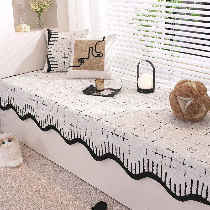 Copridivano T-Cushion Stile Glamour, Bordo Morbido Ondulato, Autunno/Inverno, Antiscivolo, Lavabile in Lavatrice, Durevole, Resistente ai Graffi, Decorazione per la Casa