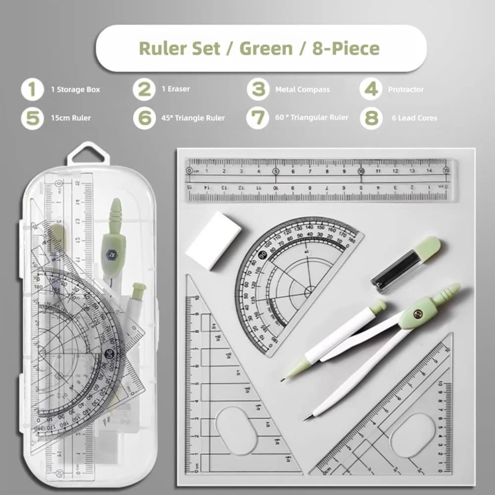 8 pz/set bussole righello in plastica set gomma trasparente set di righelli di misurazione quadrato dritto strumento di disegno ufficio scolastico