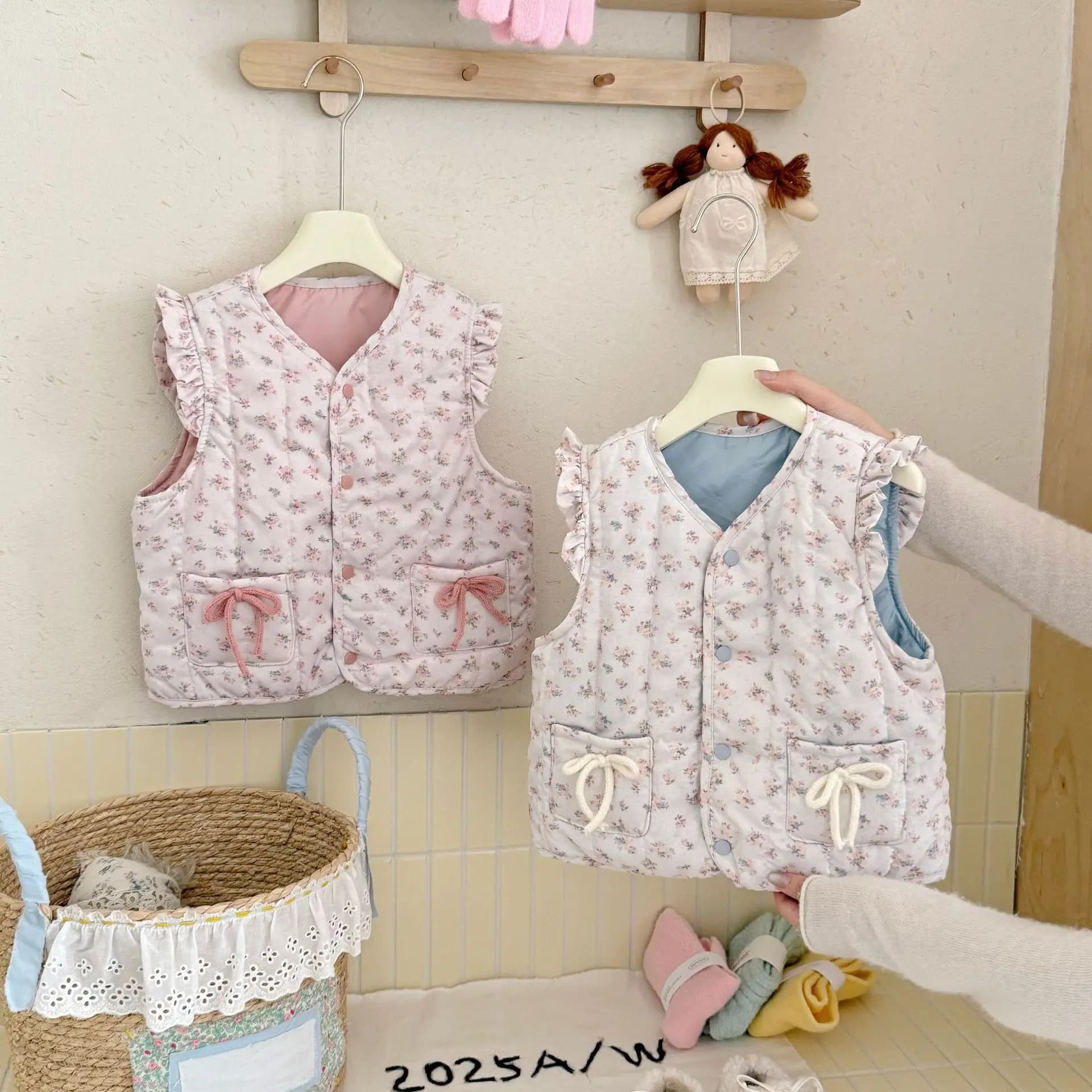 Gilet Invernale Floreale 2026 per Neonati, Gilet Antivento per Bambina, Giacca Imbottita in Cotone per Primavera e Autunno
