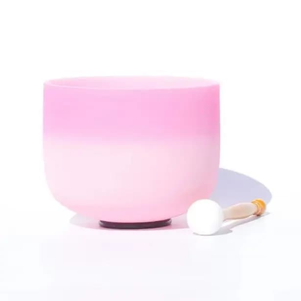 Hye-eun 12 Inch C Note 432hz/440hz Root Chakra Pink Quartz Frosted Crystal Singing Bowl with Suedce stick