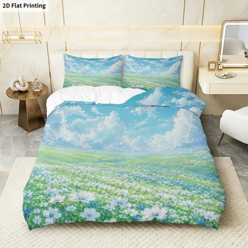 3PCS Duvet Cover Floral Meadow, 1 Duvet Cover + 2 Pillowcases (Without Filler)