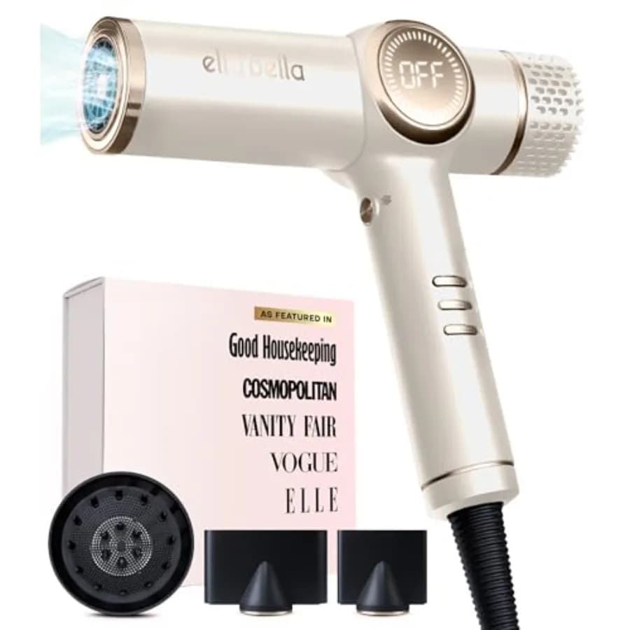 Ion Professional Hair Dryer with Diffuser for All Hair Types, Negative Ion Technology, Intelligent Heat Control, Rapid Drying