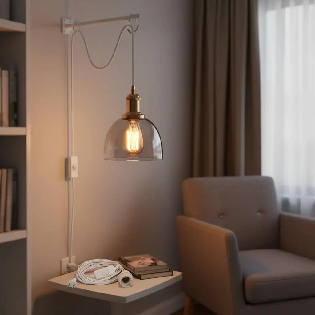 Cavo per lampada Swag da 16 piedi per illuminazione domestica, loft, officina, portalampada E26, lampada a sospensione con interruttore manuale e anello di fissaggio