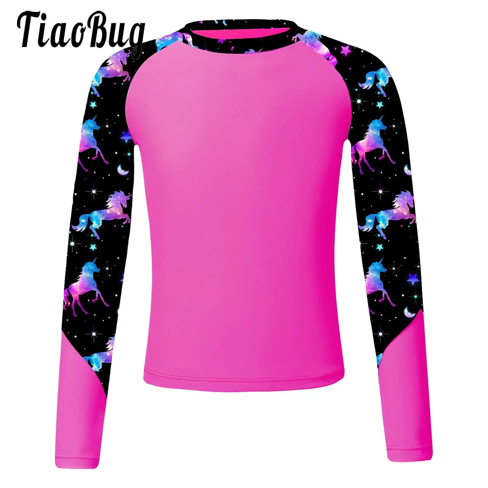 Camicia da nuoto per bambina per bambini Protezione solare Manica lunga Stampa Top Costume da bagno Rash Guard UV Costumi da bagno Abbigliamento da surf Piscina Spiaggia Top da bagno