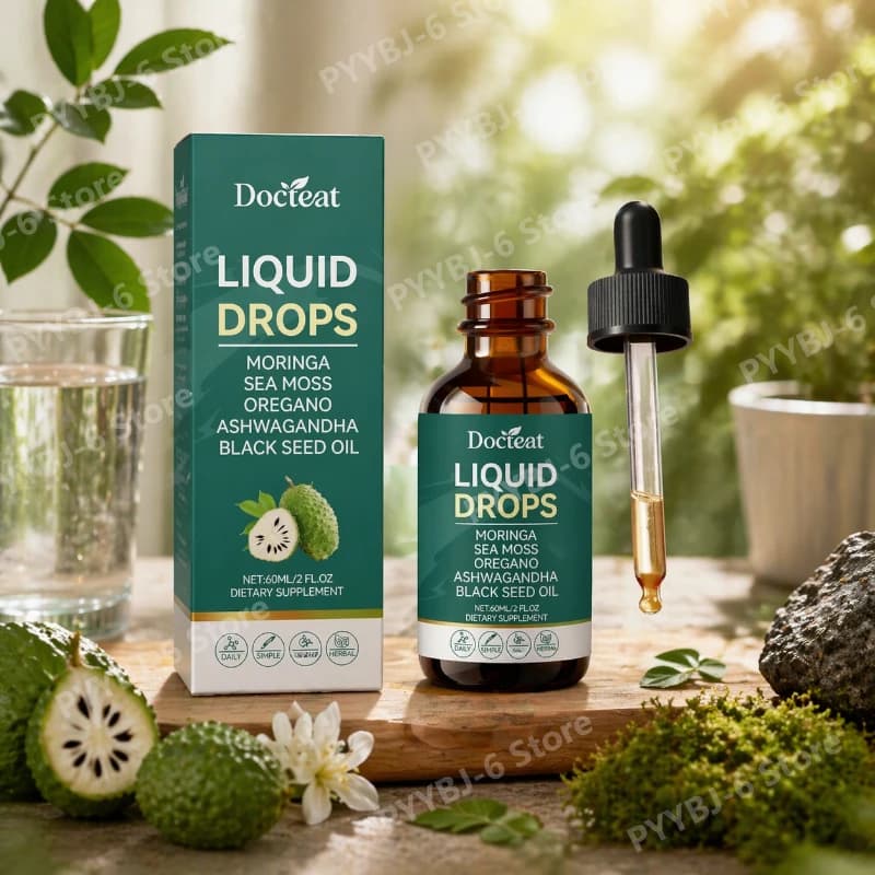 Gocce Liquide Multi-Erbe 60ml con Olio di Semi Neri di Moringa, Curcuma e Graviola - Integratore Alimentare per il Supporto del Benessere Generale
