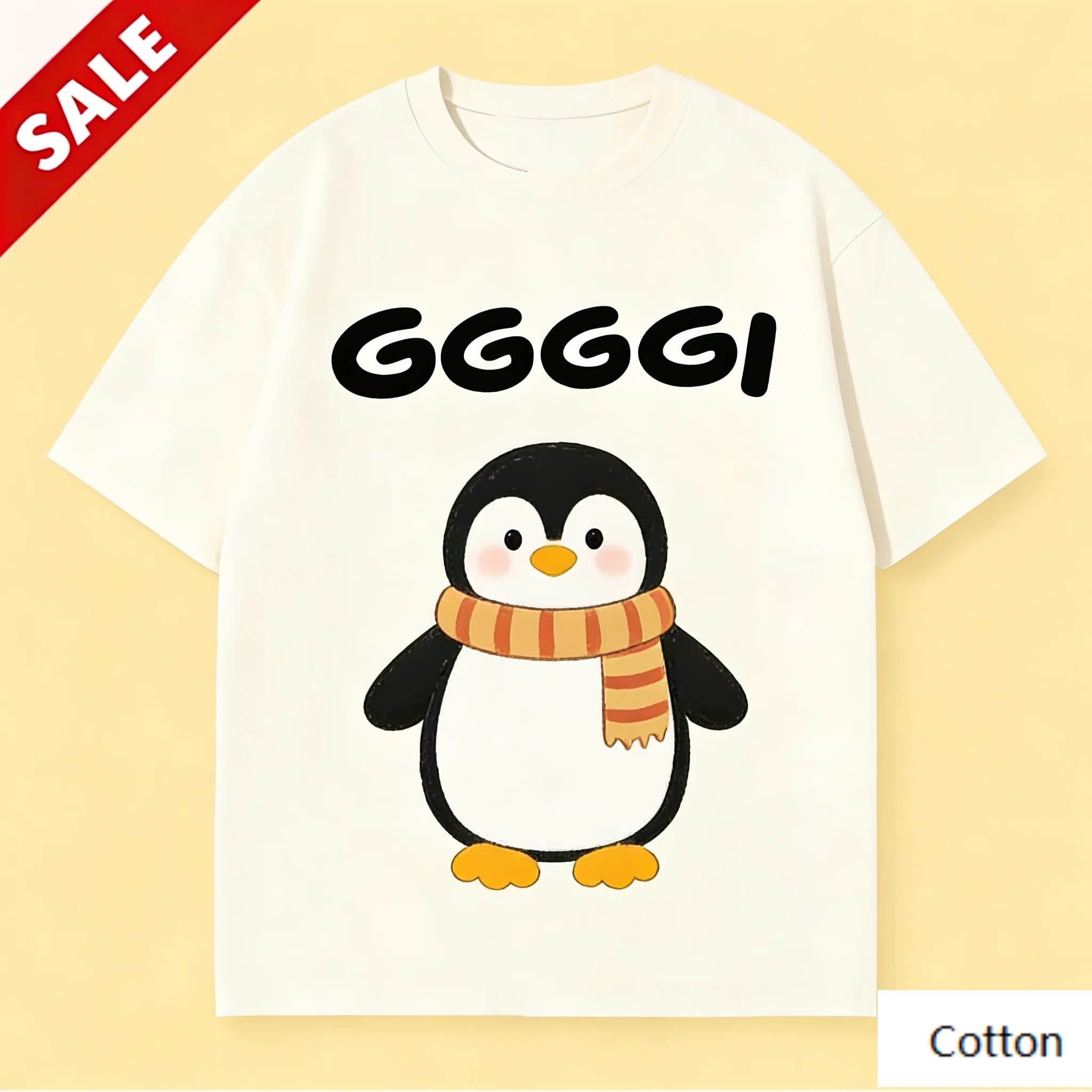 GGGGGI Kawaii luxury penguin print t-shirt, unisex, short sleeve in soft warm and comfortable cotton for winter