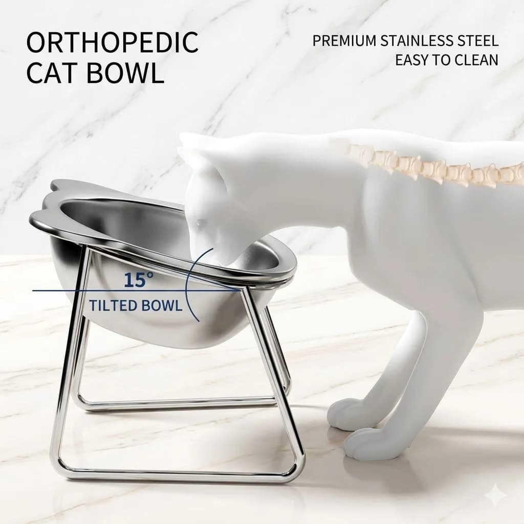 Elevated Cat Bowls Stainless Steel Raised Cat Bowl 15 Tilted Anti Vomiting Dog Dishes Orthopedic Pet Feeder For Food Water Sets