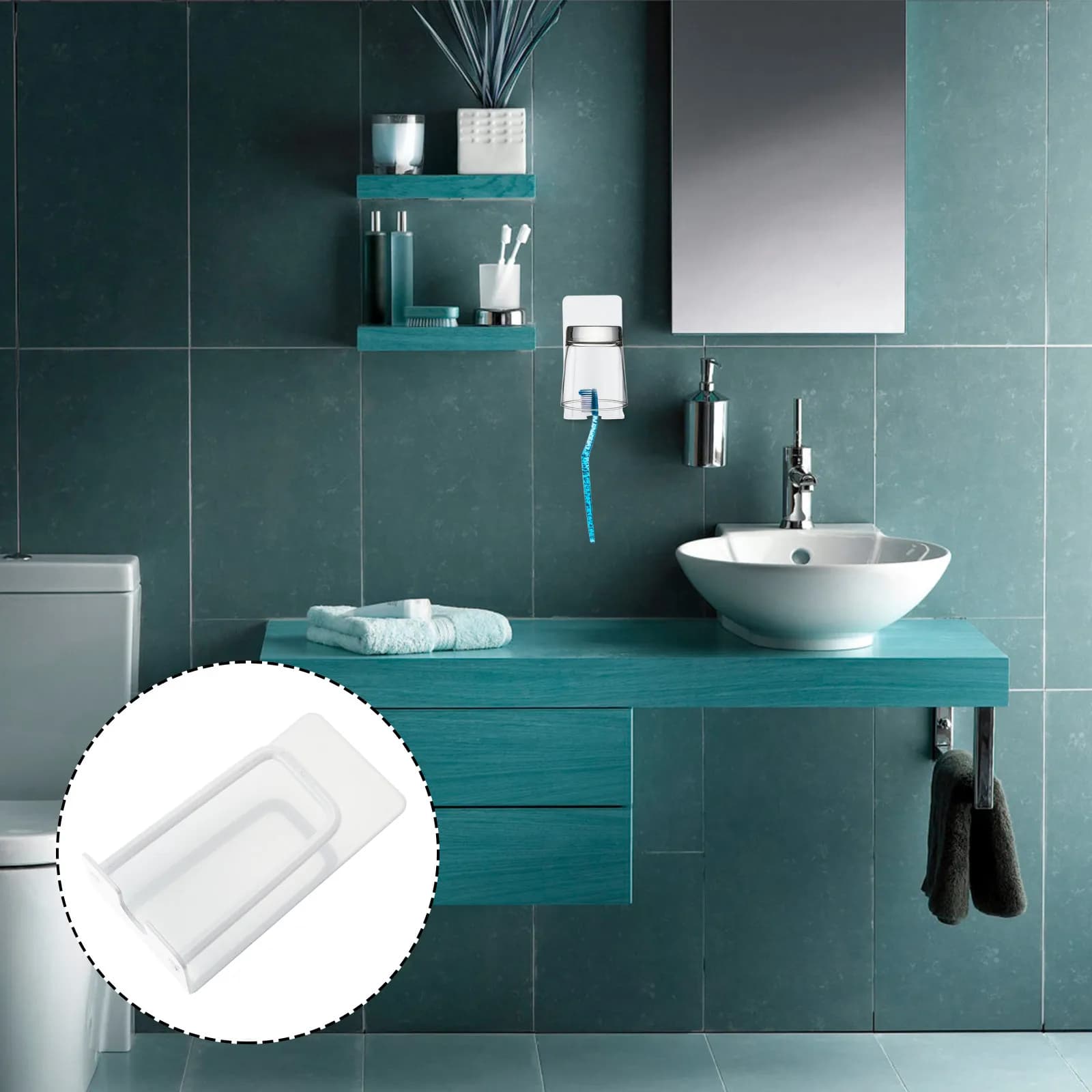 2 Pezzi Portaspazzolino da Parete Senza Foratura, in Acciaio Inossidabile, Organizzatore Bagno, Porta Spazzolini e Bicchieri Senza Trapano