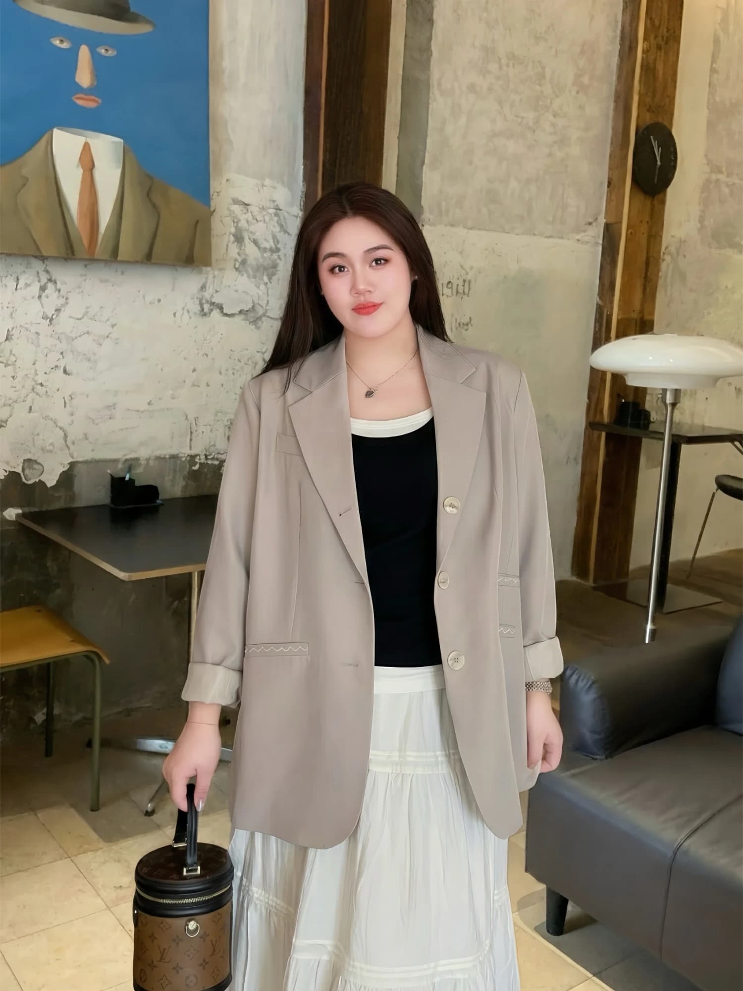Spring Casual Style plus Size Women's Suit Jacket Elegant Leisure Trend Unique Design Commute Friendly Polyester Blend