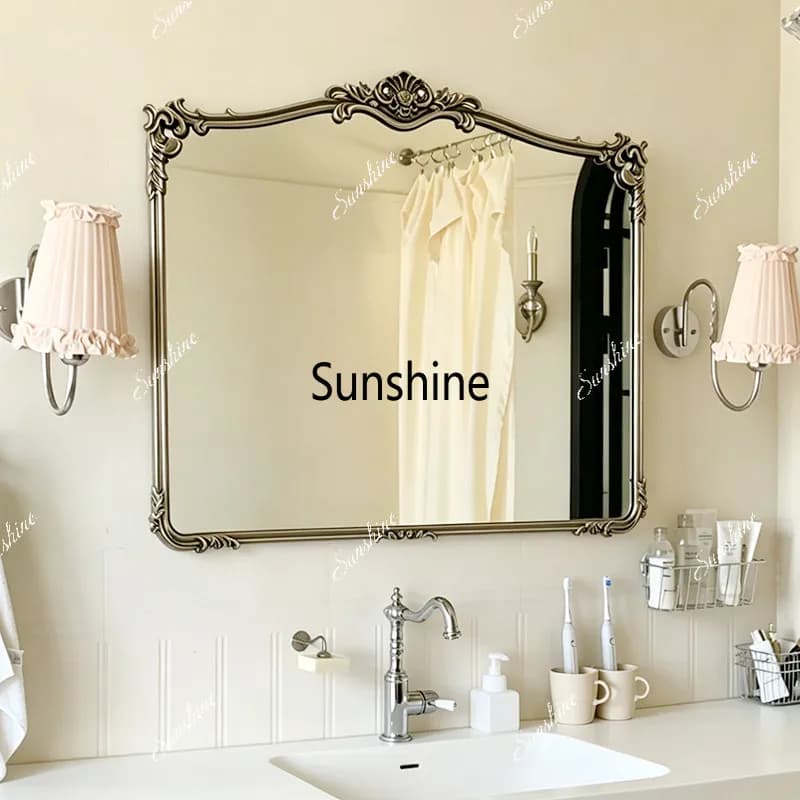 French retro bathroom mirror carved wall hanging home fireplace simple modern