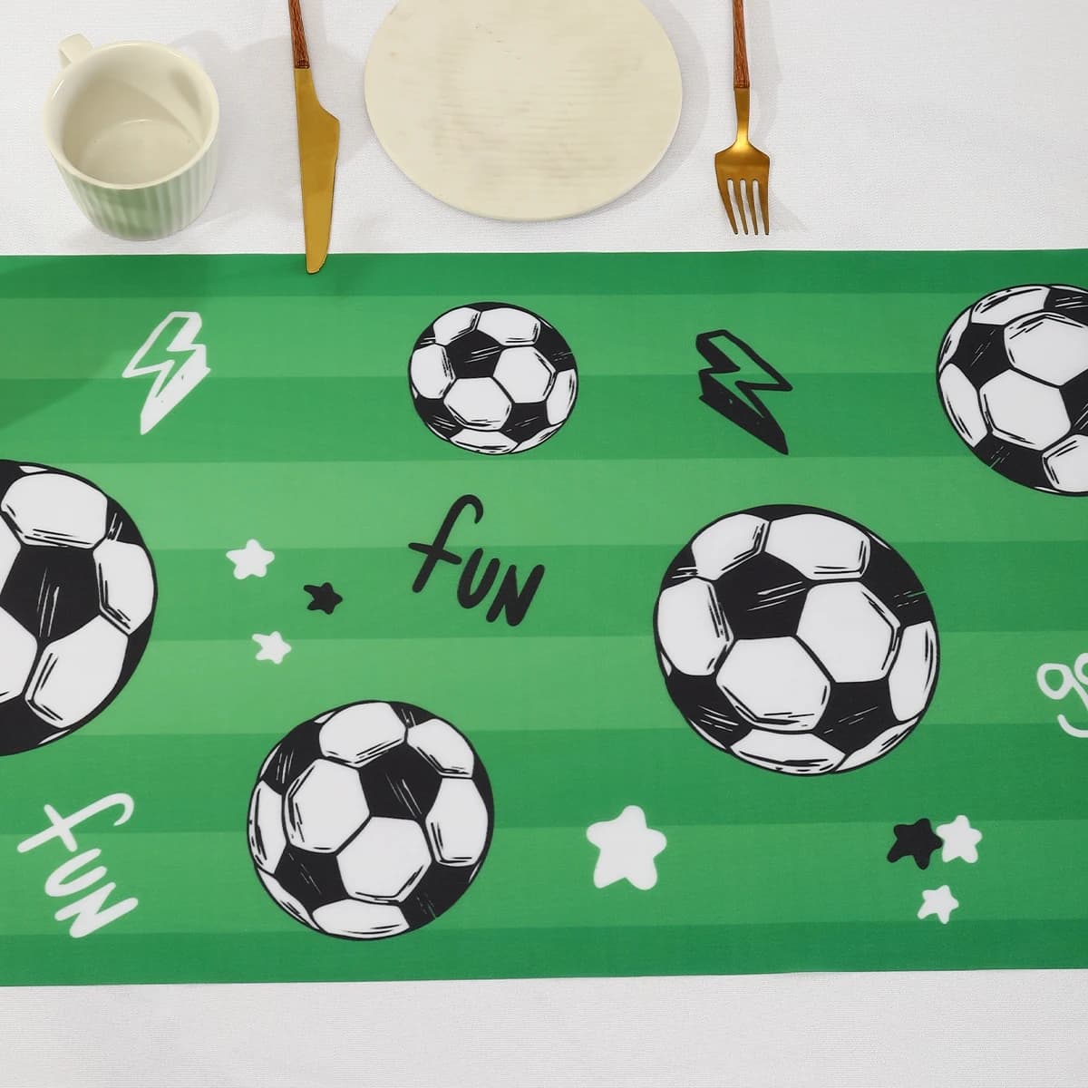 Runner da Tavolo a Tema Calcio in Poliestere, Decorazioni per Feste di Compleanno a Tema Sportivo