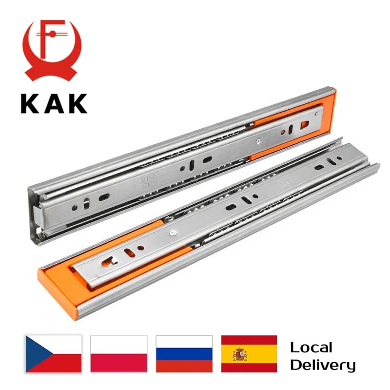 KAK 10" - 22" Guide per cassetti in acciaio inossidabile Binario per cassetti con chiusura ammortizzata Binario per cassetti a tre sezioni Hardware per mobili con rulli per mobili