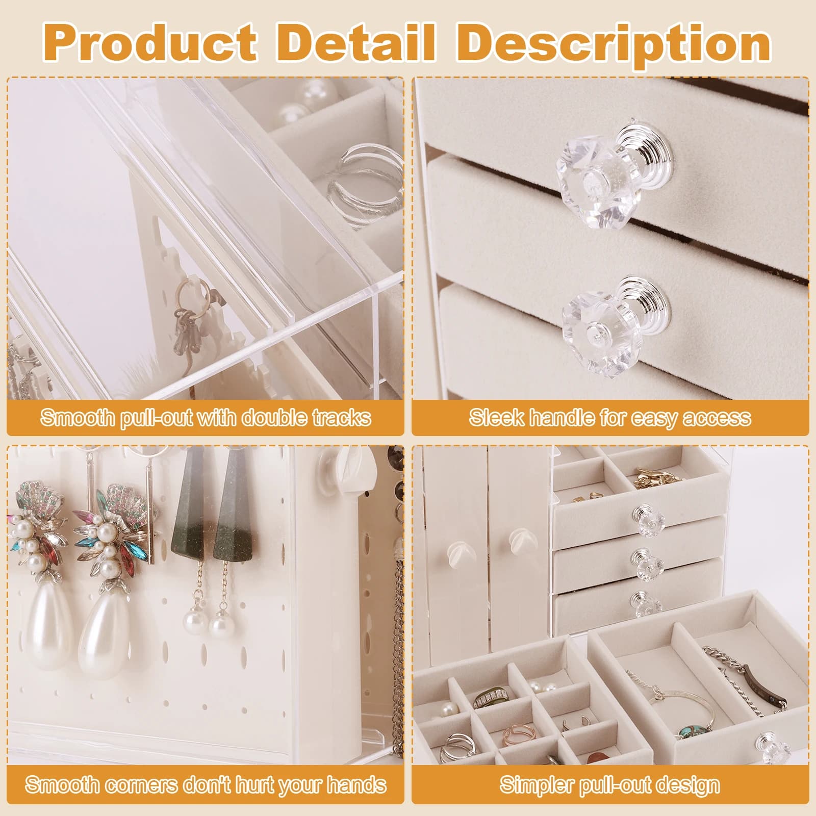 Earring Hanger Multifunctional Earring Storage Box with 4 Drawer Earring Organizer Box Large Capacity for Bedroom Dressing Table