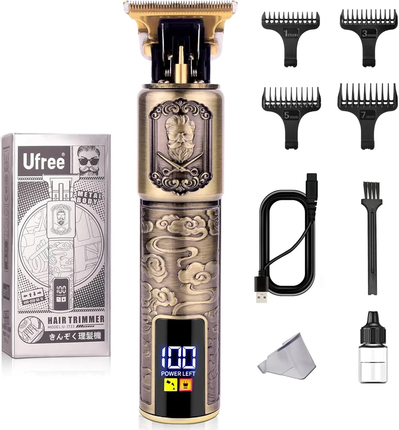 Professional beard with LCD display, T-blade haircut and men's moustache hair cutter