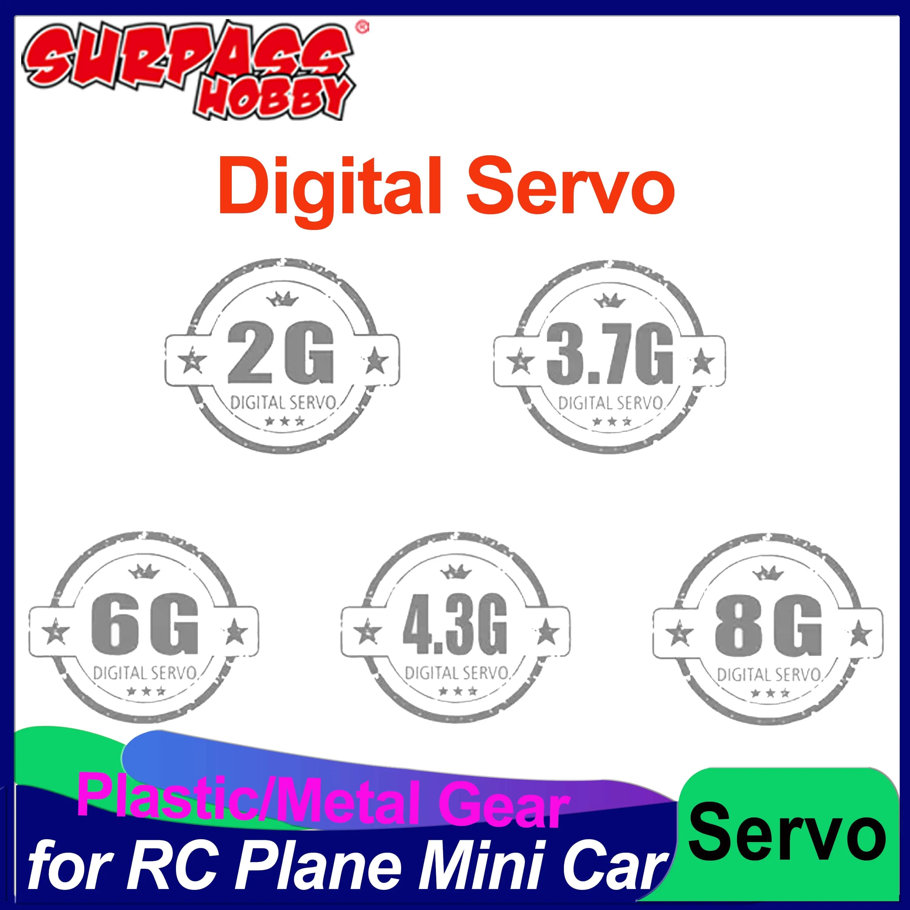 SURPASS HOBBY Servo Digitale 2g 3.7g 4.3g 6g 8g con Ingranaggi in Plastica e Metallo per Aerei RC, Elicotteri, Droni, Mini Auto, Barche, Robot