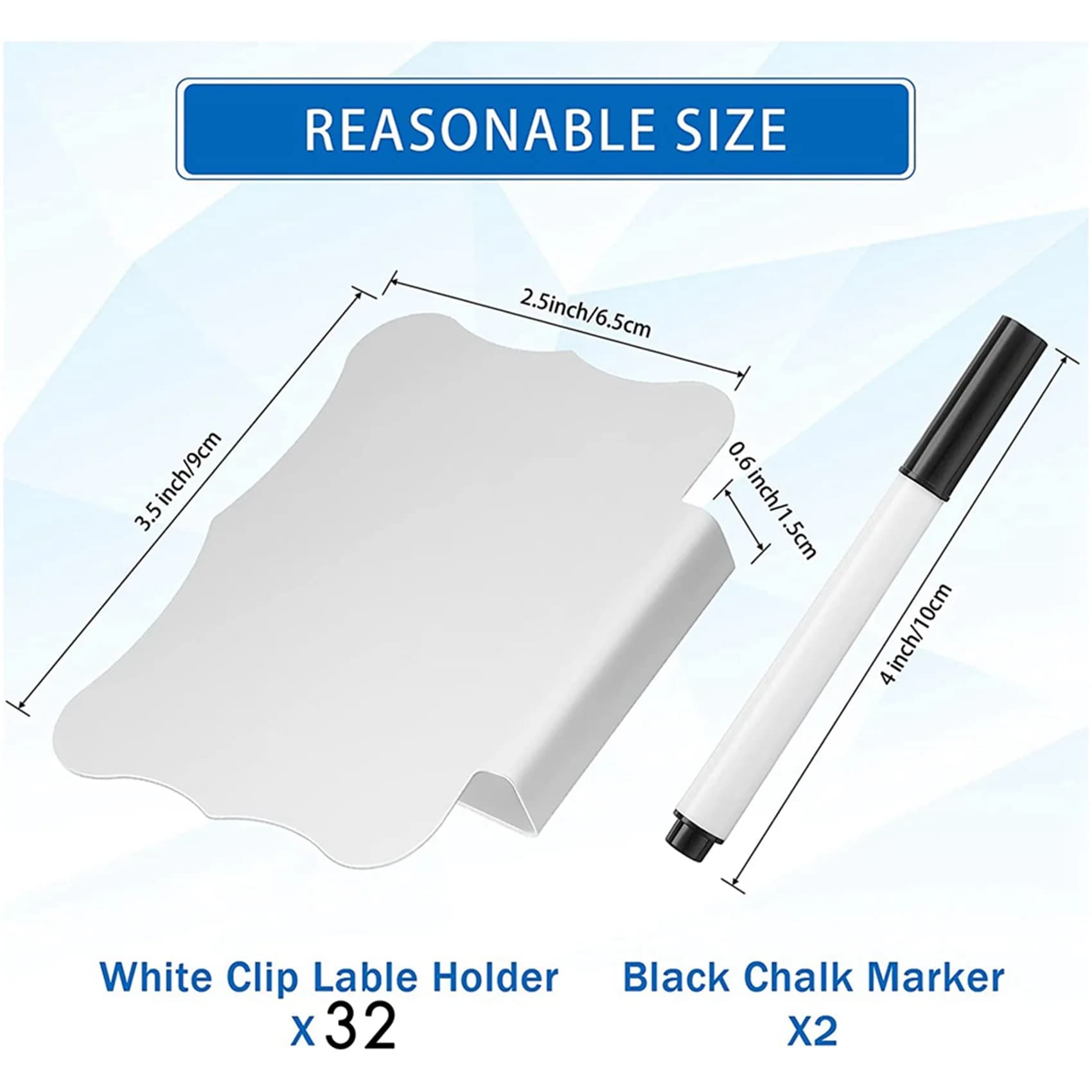 Set di clip e penne per etichette per cestini AAAF da 64 pezzi, include 64 porta etichette per clip da cucina e 4 pezzi di gesso (bianco)