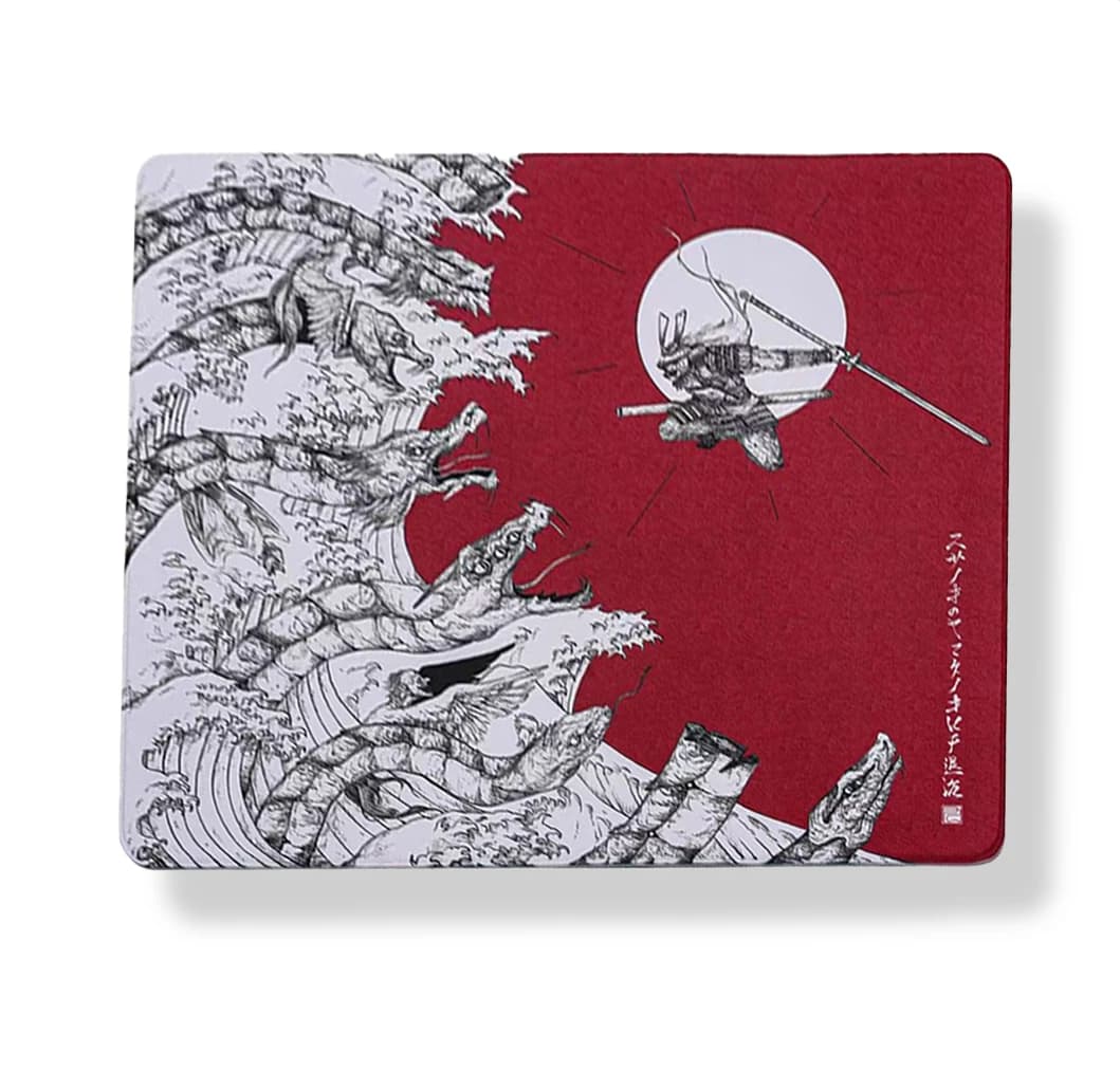 KYUU DESIGN Tappetino per mouse da gioco 480x400mm - Samurai vs Serpent Art a otto teste Base in gomma antiscivolo Controllo di precisione per giocatori