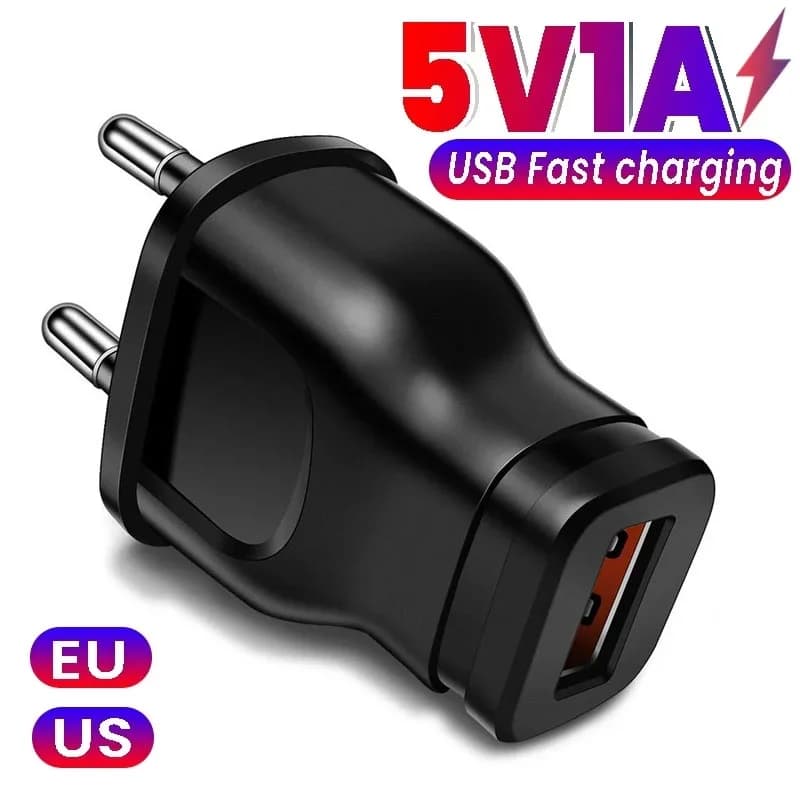 Caricatore USB 5V 1A con presa US/EU, alimentatore da parete, adattatore da viaggio per iPhone, Huawei, Xiaomi.