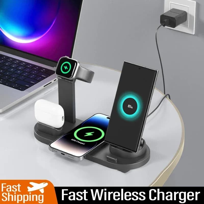 Caricatore Wireless 3 in 1 con Supporto per Telefono, Compatibile con Samsung iPhone 17 16 15 14 13, Apple Watch e Airpods, Stazione di Ricarica Rapida