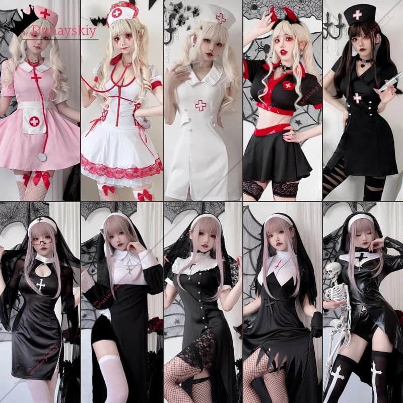 Halloween Suora Zombie Vampiro Costume Cosplay 14 Stile Donna Festival Abito Terrore Sorella Festa Travestimento Halloween Giochi di ruolo Abiti