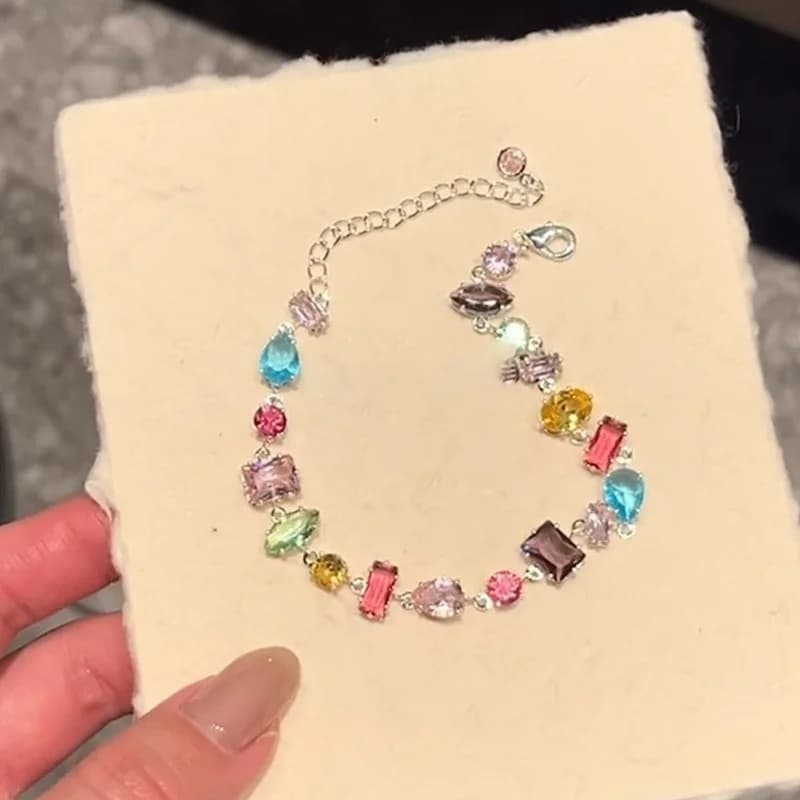 New Sparkling Rainbow Geometric Crystal Bracelets For Women Korean Zircon Bead Chain Bracelet Party Jewelry Valentine's Day Gift