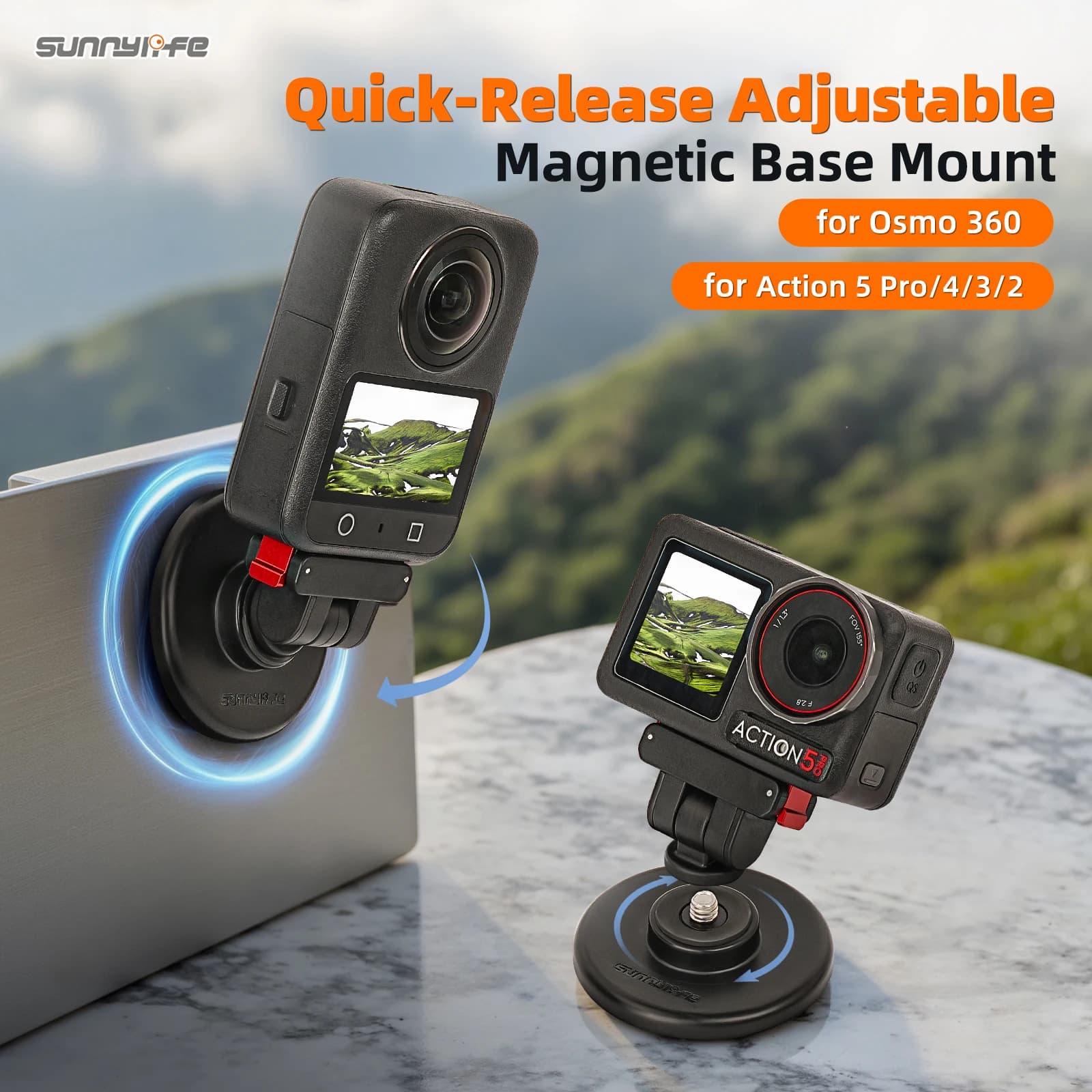 Quick Hook Magnetic Adapter for DJI Osmo 360/Action 5 Pro/4 3 2, Adjustable Magnetic Support, Camera Accessories