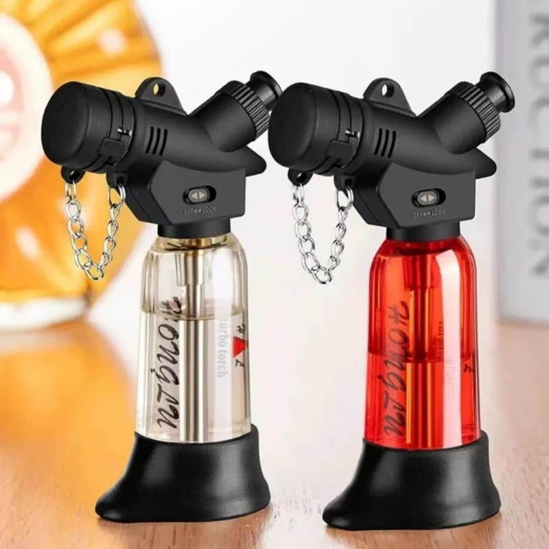 Pistola per saldatura ad alta temperatura gonfiabile con camera a gas trasparente, antivento, fiamma blu, accendisigari per esterni, accessori per sigari