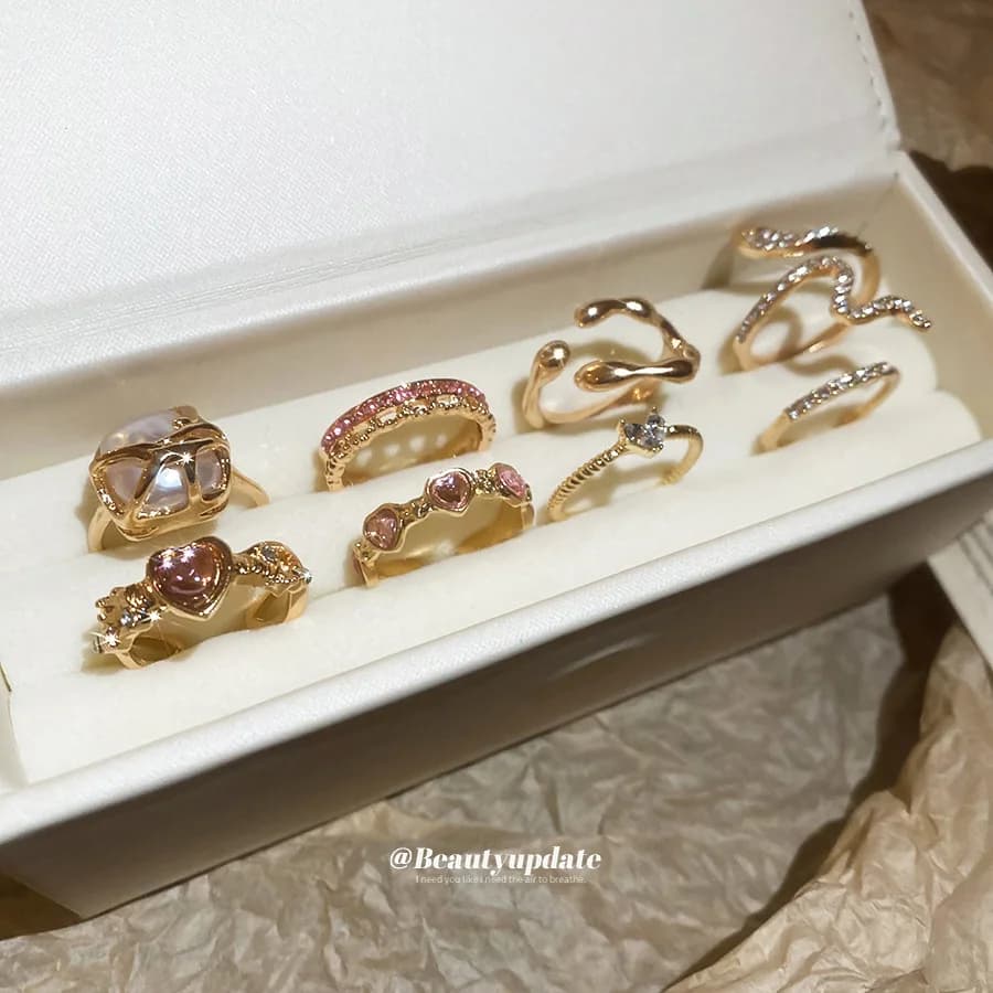 Set di Anelli Geometrici con Diamanti, Design Unico e di Nicchia, Anello di Lusso per Dito Indice, Anelli da Donna di Alta Gamma, Stile Boho Lussuoso