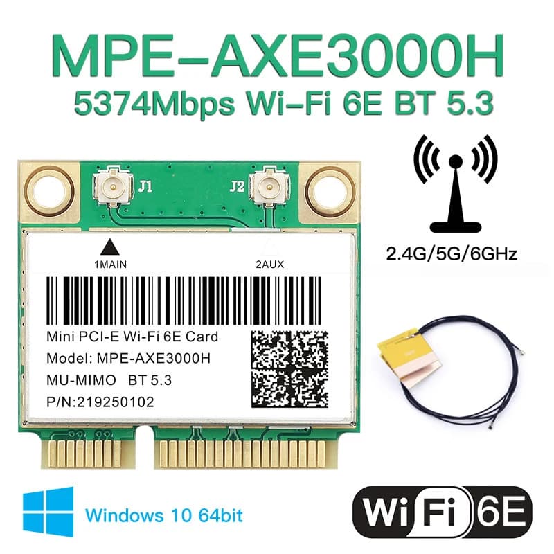 Scheda di rete wireless Tri Band 5374Mbps AX210 Mini pcie Wifi 6E AXE3000H BT5.3 con antenna 2.4G/5G/6G 802.11ax MU-MIMO Win10/11