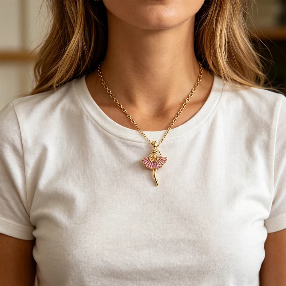 Women Delicate Ballerina Zirconia Necklace with Sparkling Skirt Color Clavicle Chain Versatile Jewelry Daily Special Occasions