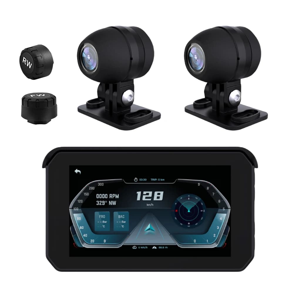 Monitor GPS Wireless HD 1080P da 5 Pollici con Carplay e Android Auto, Registrazione Audio, Schermo Touch IPS, Monitoraggio Pressione Pneumatici, Dash Cam