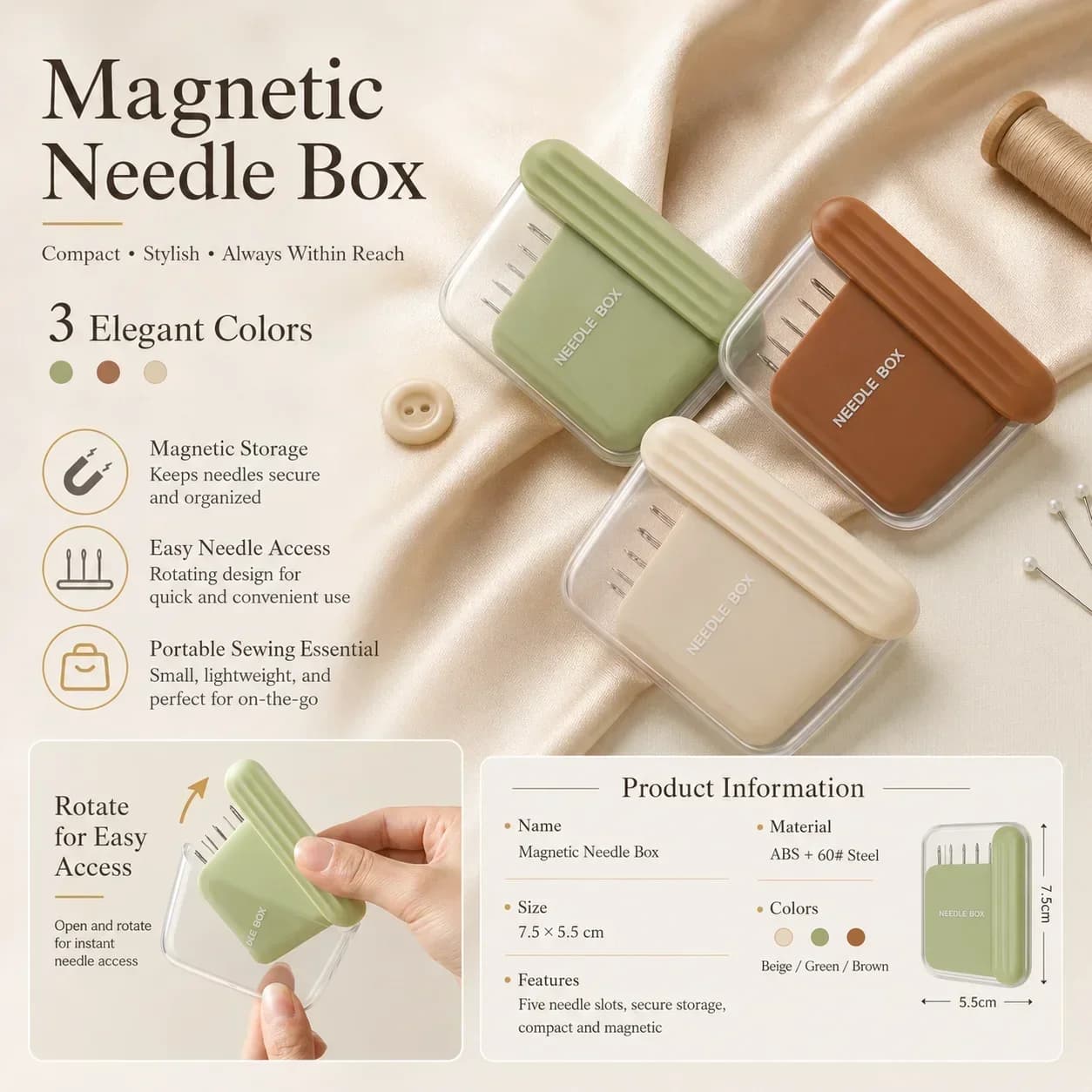 New Magnetic Sewing Box Light Luxury Cream Style Household High Quality Sewing Kit Storage Sewing Supply Organizer